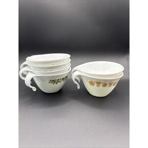 Vintage Corelle Hook Handle Cups Lot of 6 Spring Blossom Green & Butterfly Gold